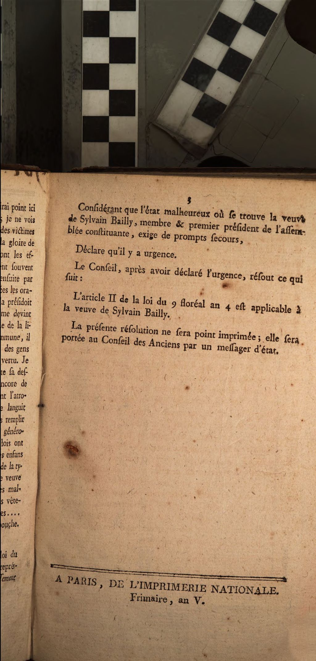 Cover of Motion d'ordre faite par Emm. Pastoret, pour la veuve de Bailly