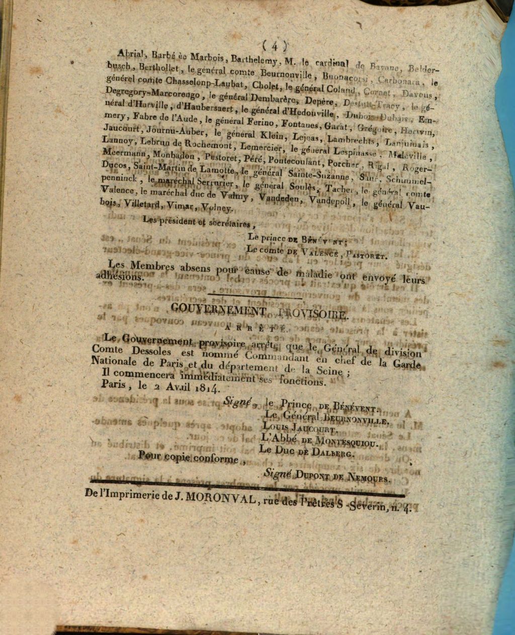 Cover of Extrait du Moniteur du 2 Avril 1814. Sénat conservateur. Extrait des registres du Sénat conservateur, séance du premier Avril 1814, après-midi