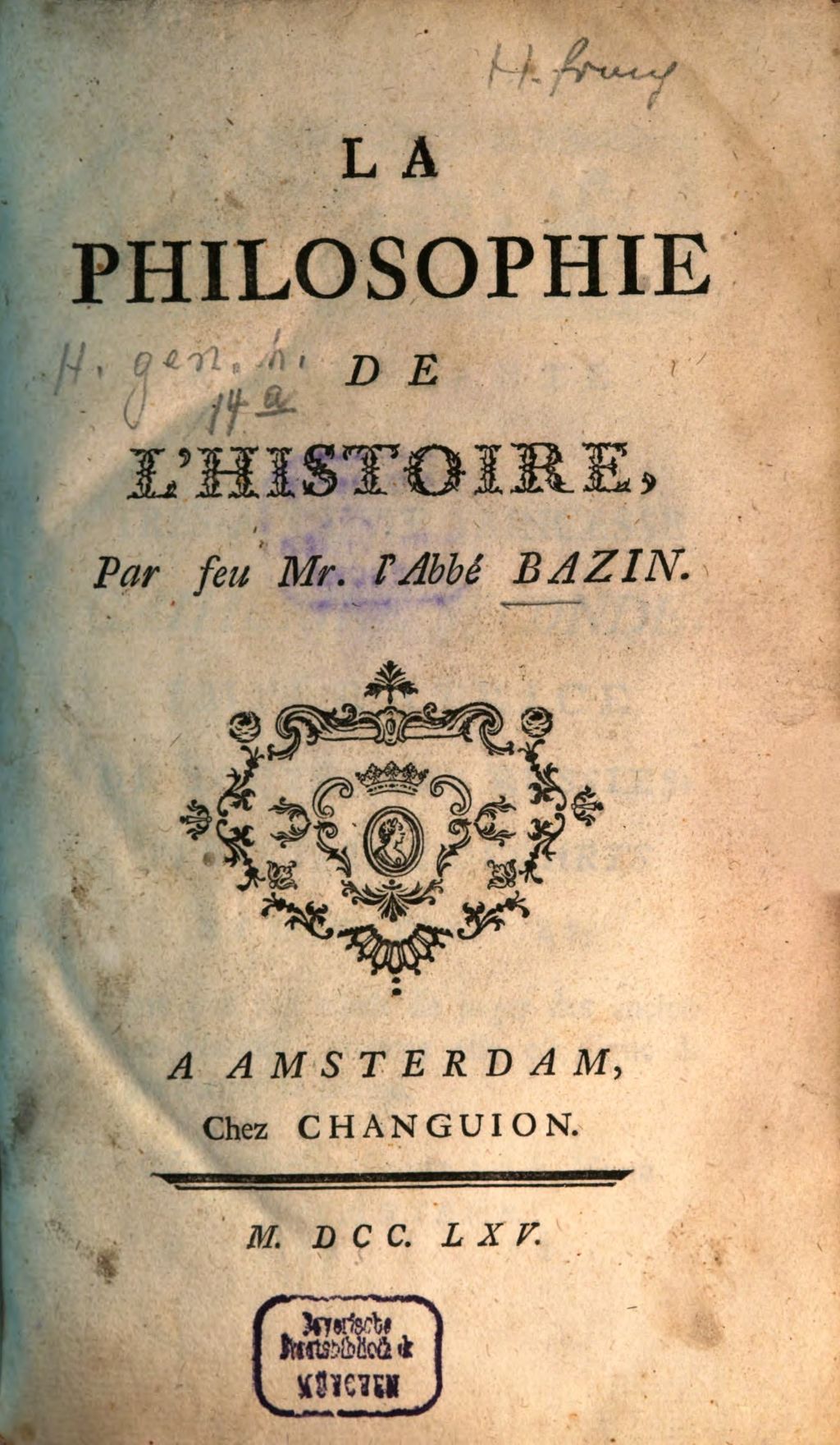Cover of La Philosophie de l'Histoire