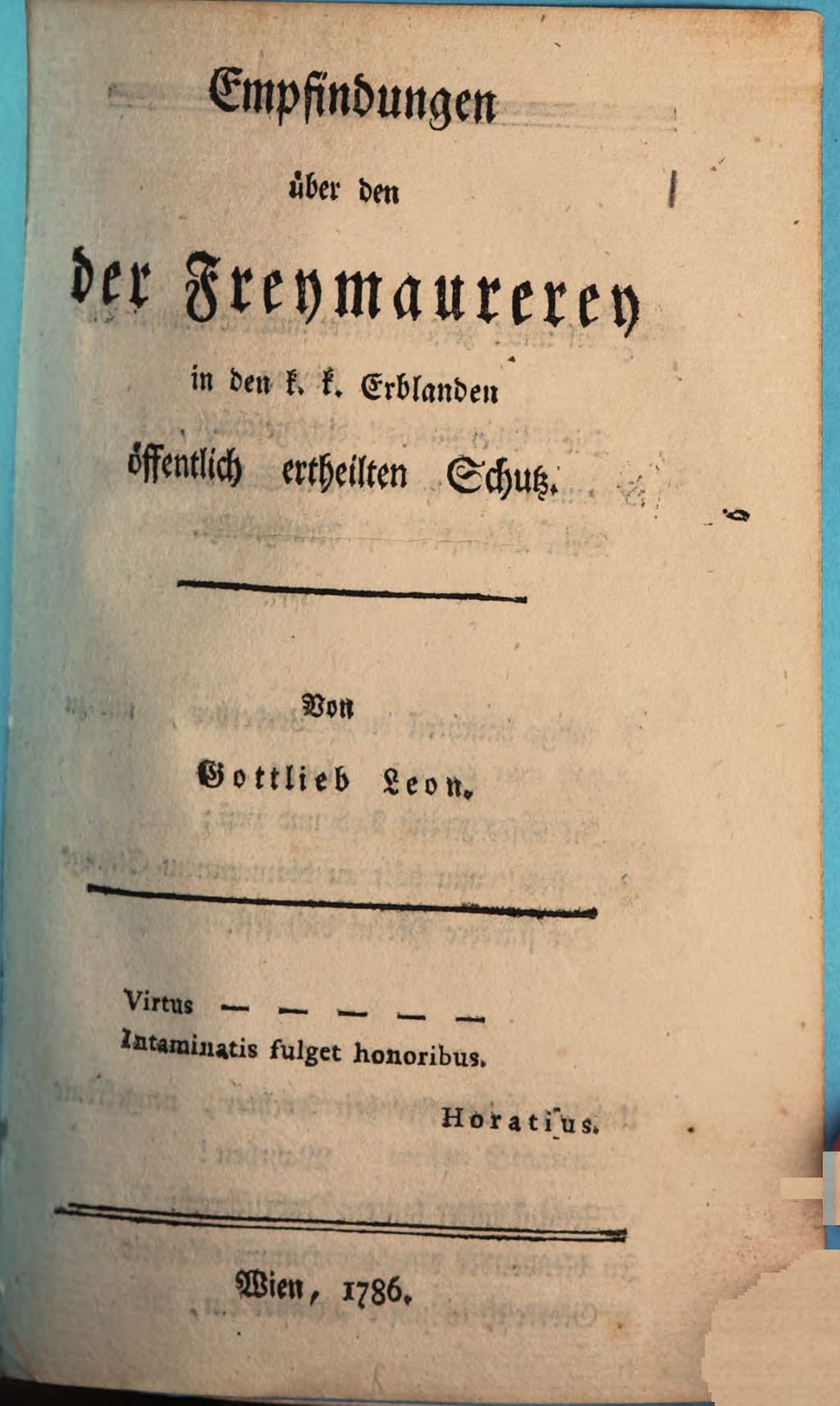 Cover of Empfindungen über den der Freymaurerey in den k. k. Erblanden öffentlich ertheilten Schutz