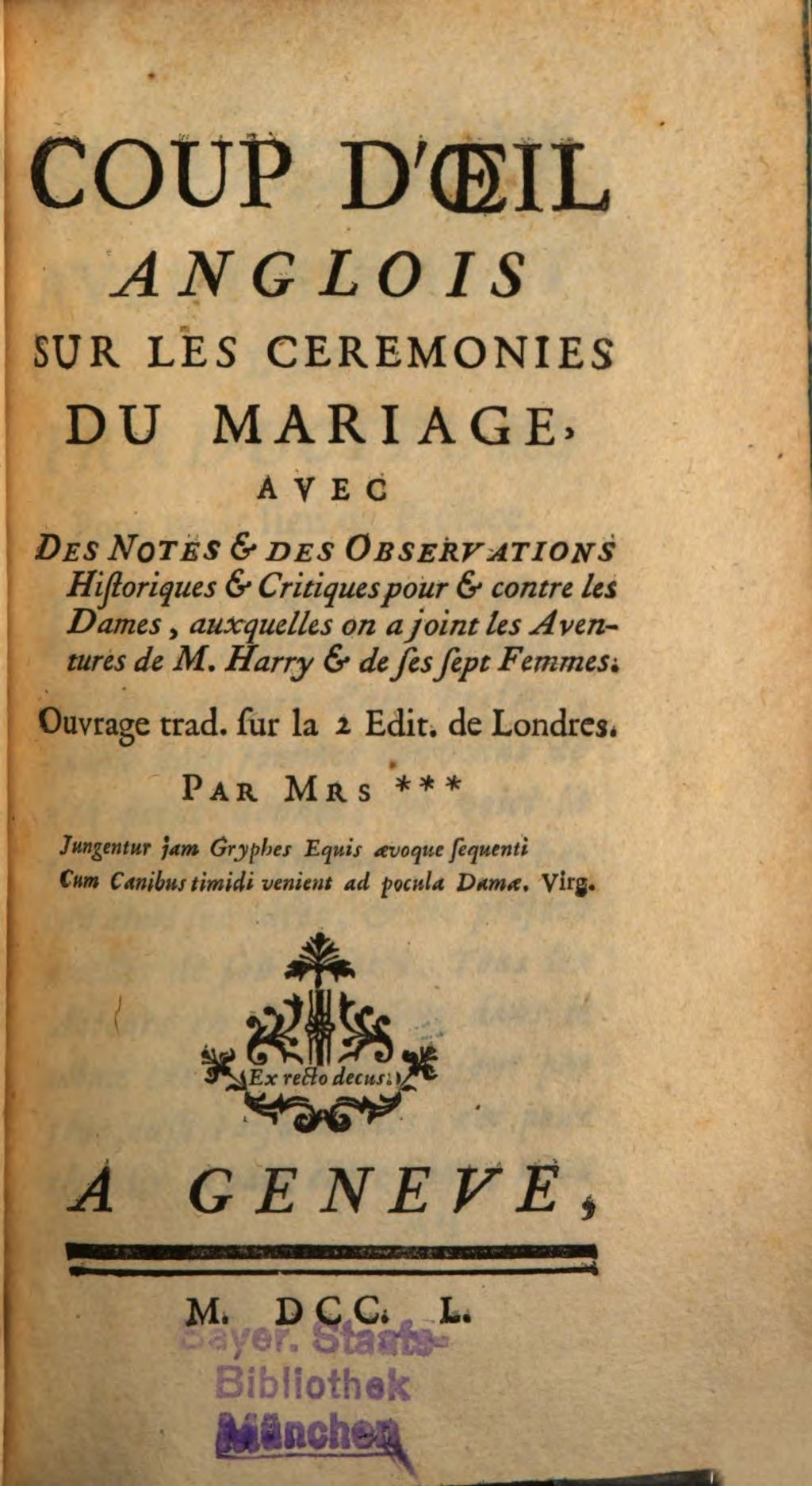 Cover of Coup d'Oeil anglois sur les Ceremonies du Mariage