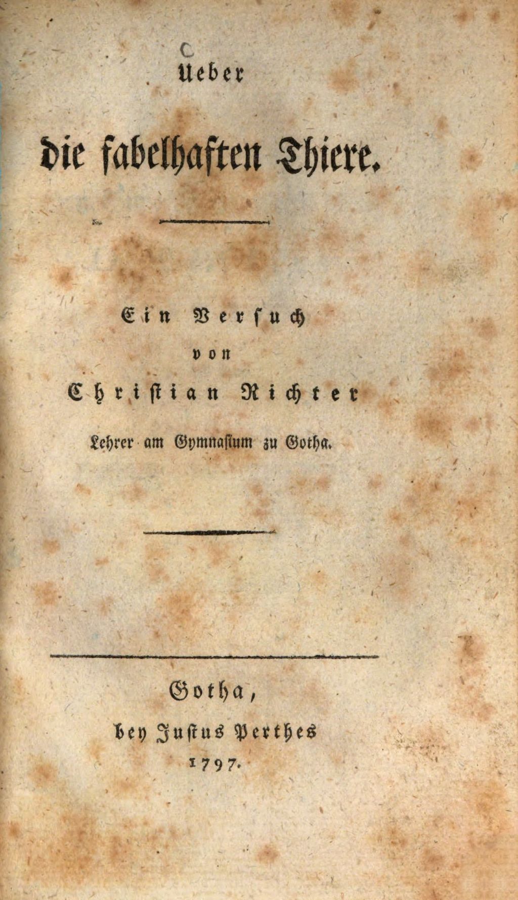 Cover of Ueber die fabelhaften Tiere