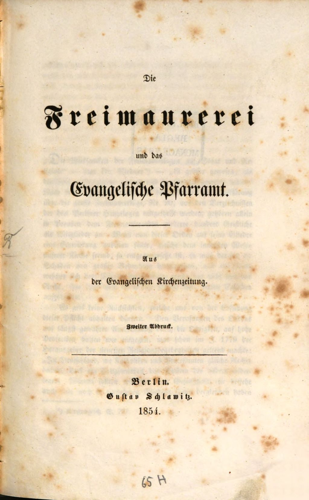 Cover of Die Freimaurerei u. des evangelische Pfarramt