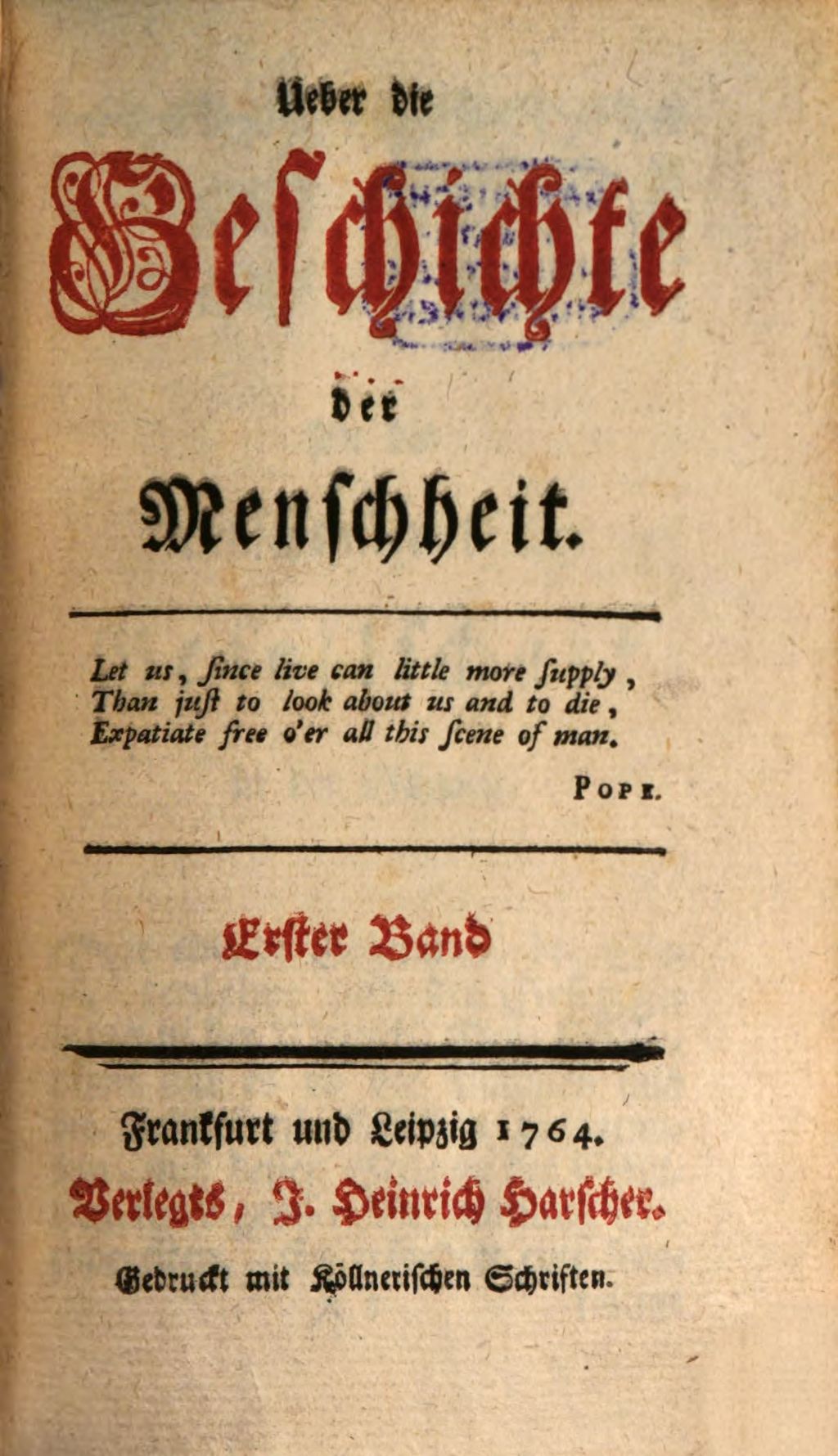 Cover of Ueber die Geschichte der Menschheit. 1