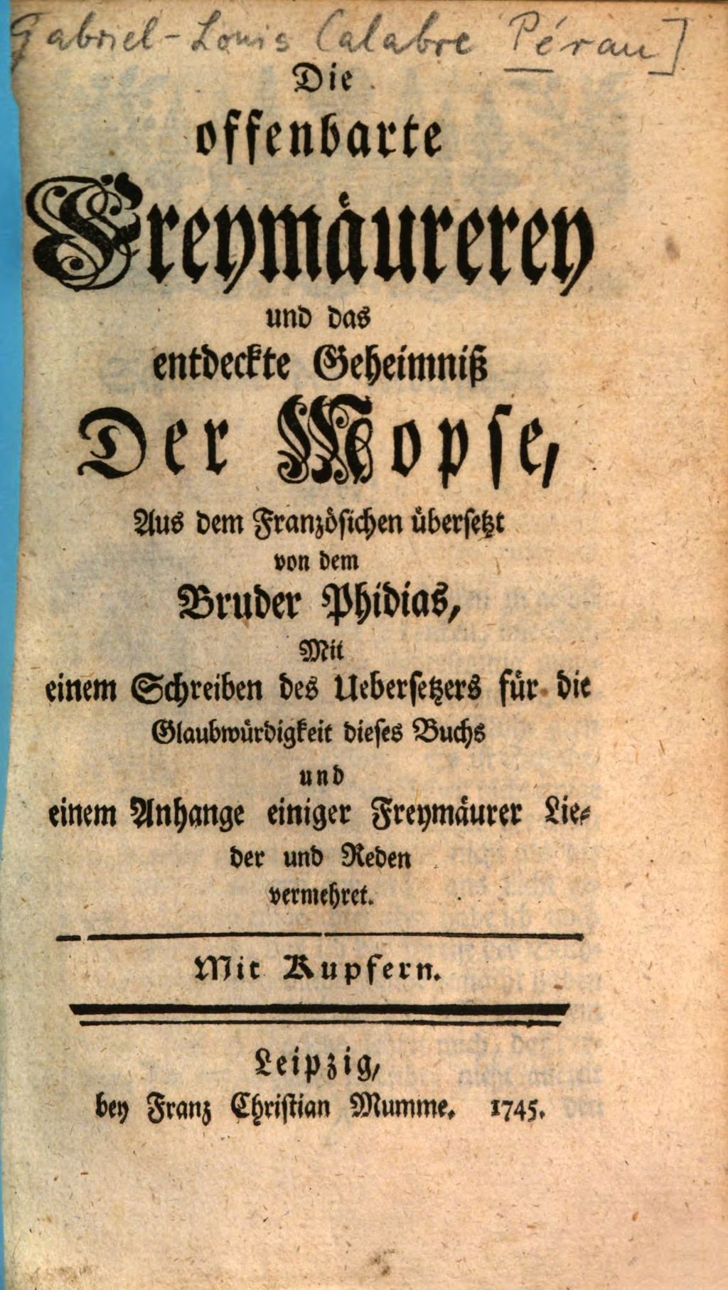 Cover of Die offenbarte Freymaurerey