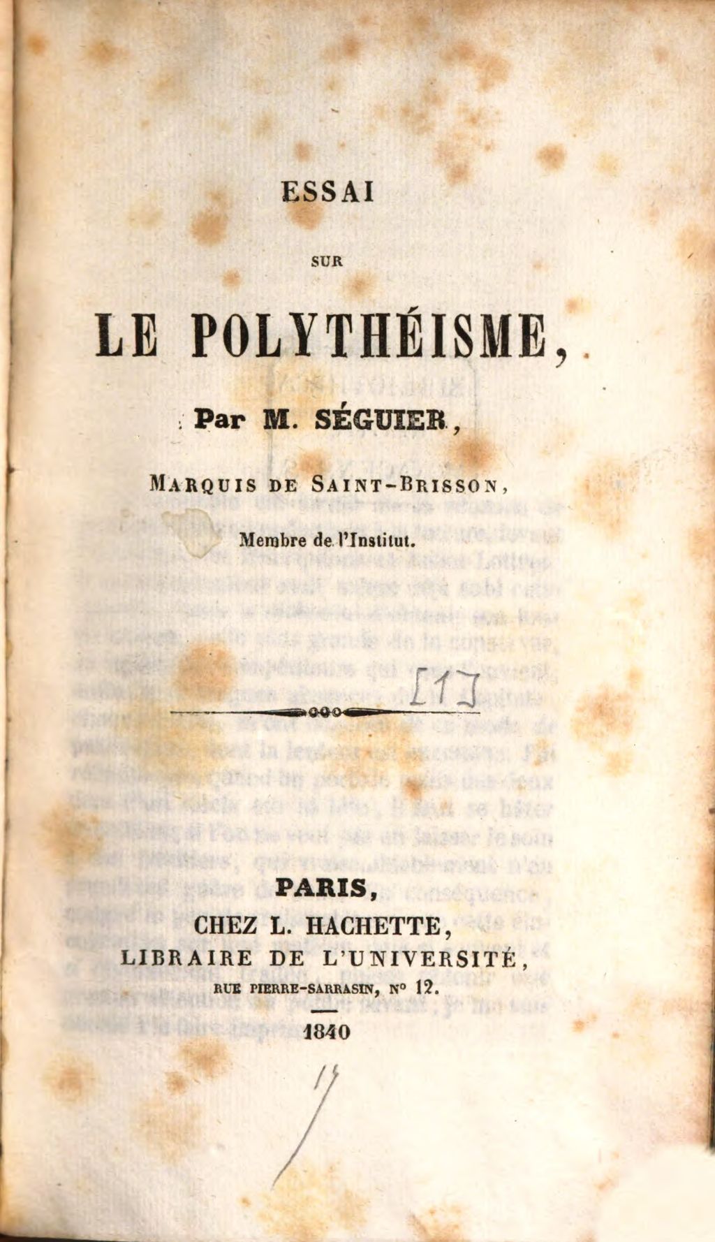 Cover of Essai sur le polythéisme. [1]