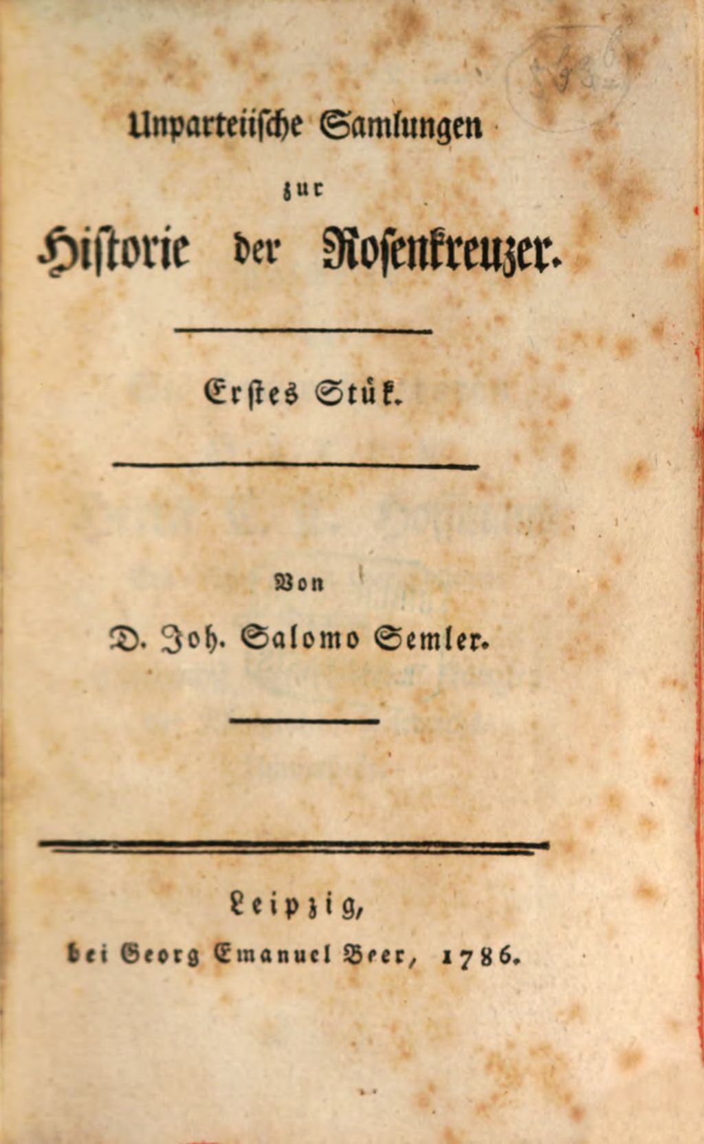 Cover of Unparteiische Samlungen zur Historie der Rosenkreuzer . 1