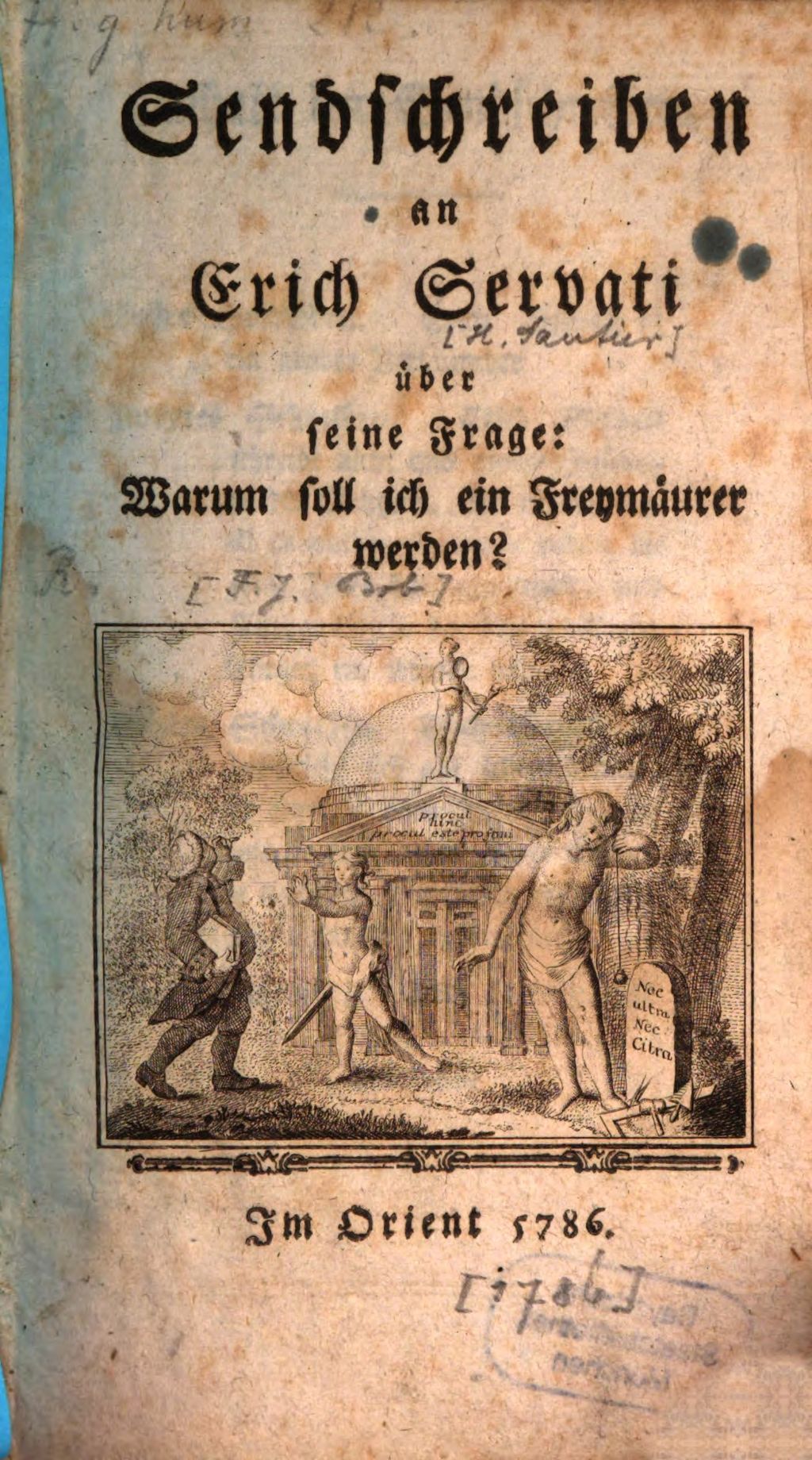 Cover of Sendschreiben an Erich Servati über seine Frage: Warum soll ich ein Freymaurer werden?