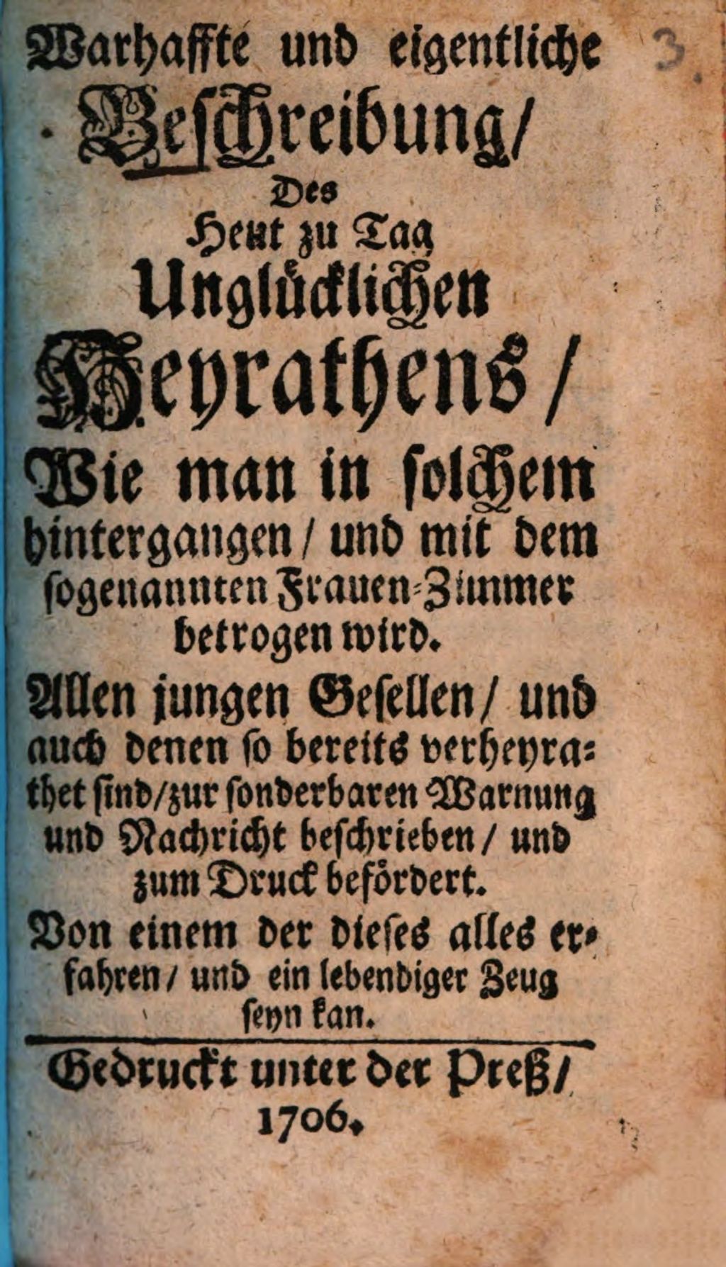 Cover of Warhaffte und eigentliche Beschreibung des Heut zu Tag unglücklichen Heirathens
