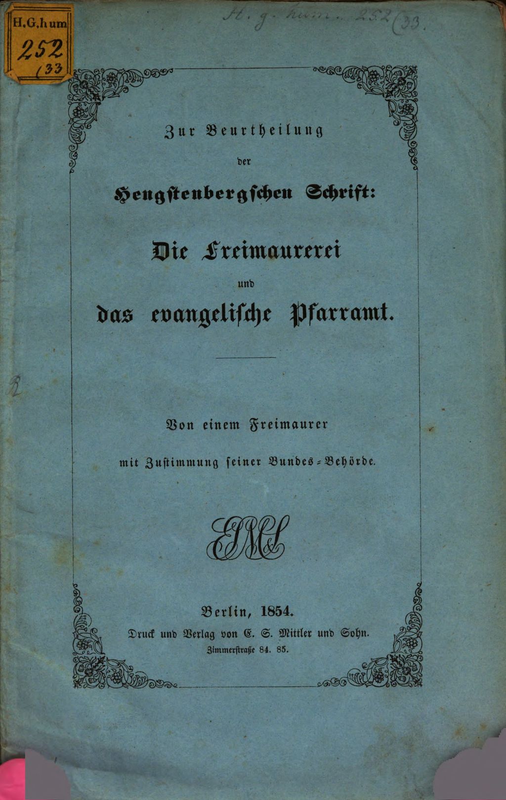 Cover of Zur Beurtheilung der [Ernst Wilhelm v.] Hengstenbergschen Schrift: Die Freimaurerei und das evangelische Pfarramt