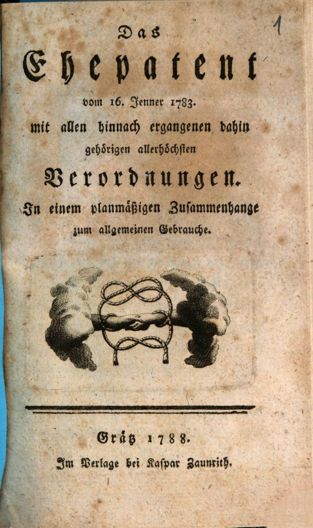 Cover of Das Ehepatent vom 16. Jenner 1783
