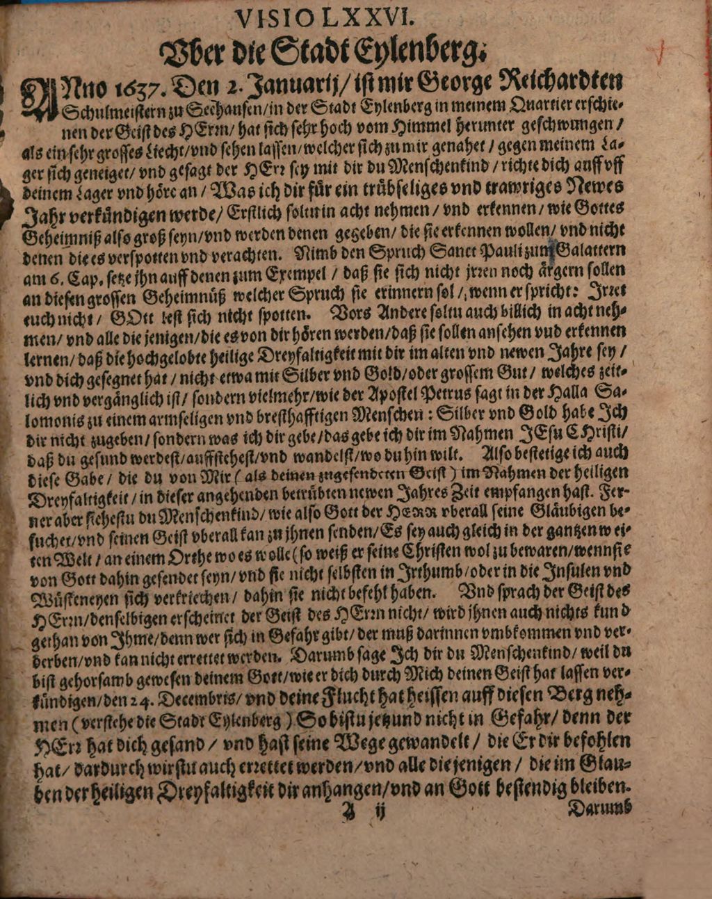 Cover of ... Theil Etzlicher sehr nachdencklicher Visionen Und Offenbahrungen, Welche mir Georgio Reicharten biß anhero gewesenen Schulmeistern zu Seehausen eine Meilwegs von Leipzig gelegen, durch den Geist des Herrn sind kund gethan und eröffnet worden. 4, ... uber etliche vornehme Städte, des Chur Sachsen, Meissen und Düringer Landes. Ingleichen auch, Wie? oder welcher Gestalt? (durch Gottes Verhängniß) sich das zornige RachSchwerdtGottes ... und ... Kranckheiten werden darauff folgen