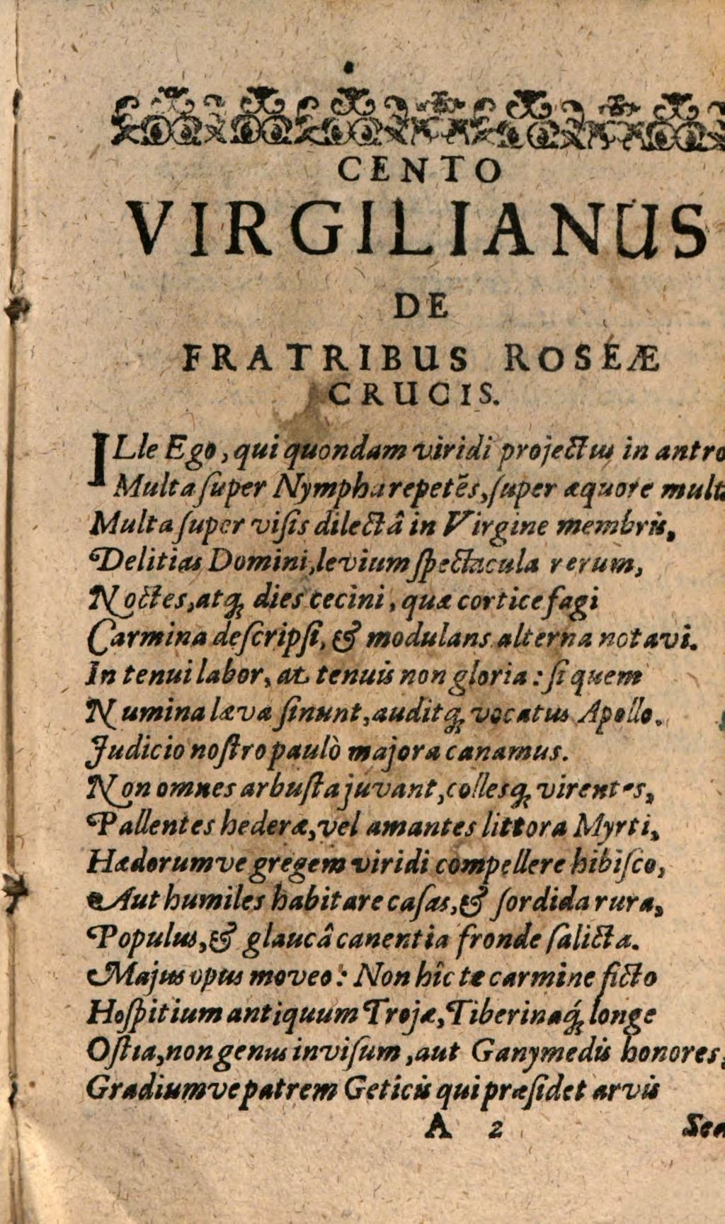 Cover of Cento Virgilianus De Fratribus Roseae Crucis