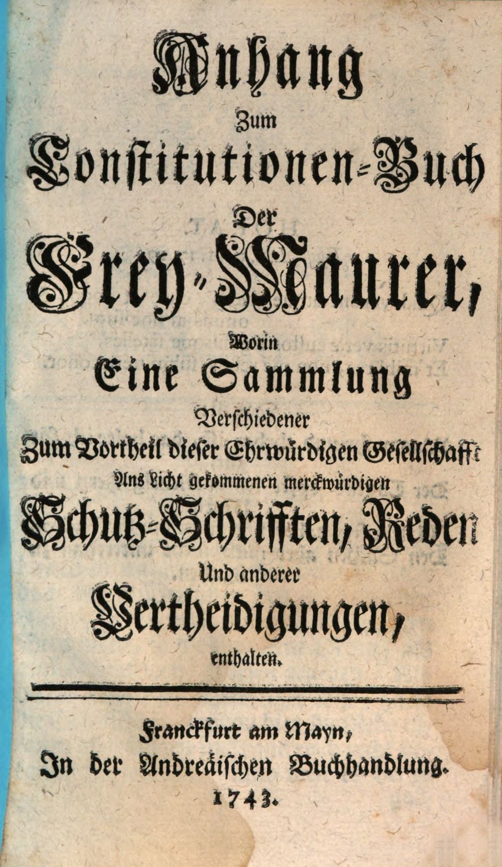 Cover of Anhang zum Constitutionen-Buch Der Frey-Maurer