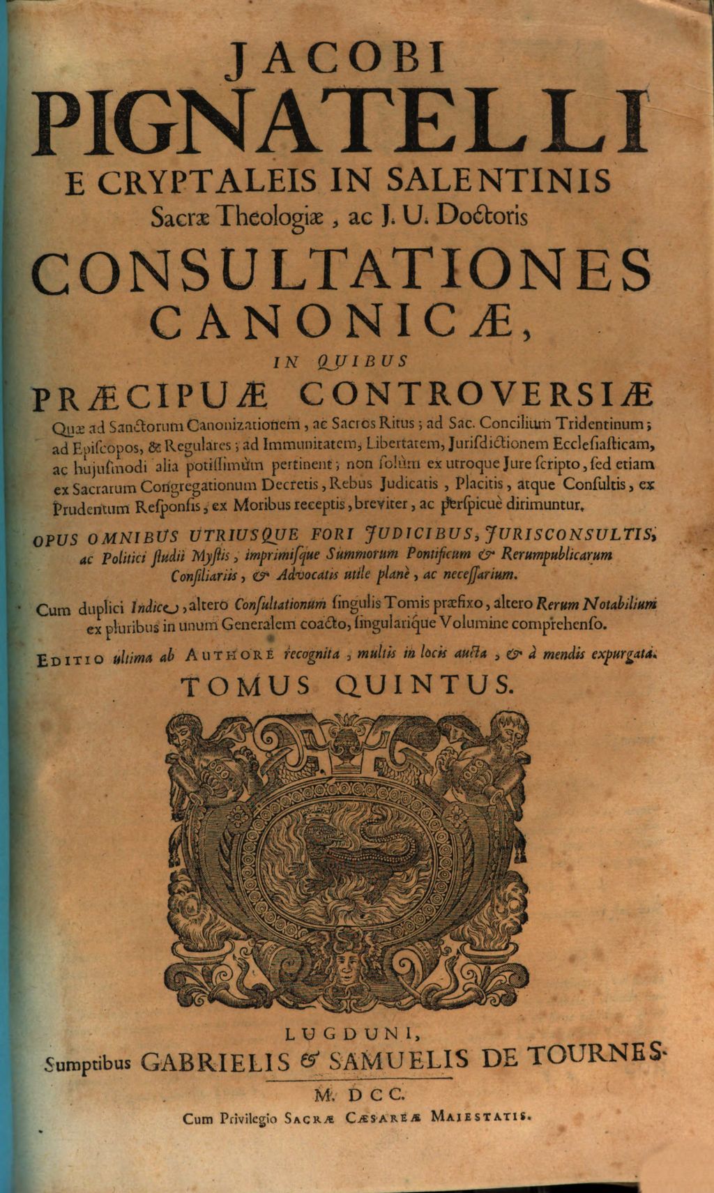 Cover of Consultationum canonicarum in quo praecipuae controversiae de iis, quae ad sanctorum canonizationem, ac sacros ritus . 5