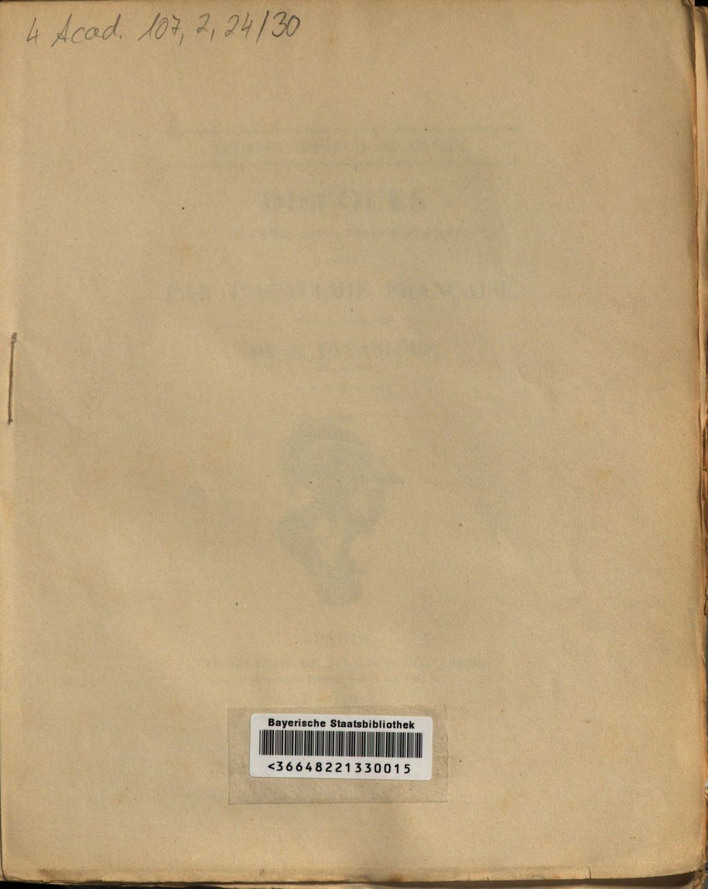 Cover of Discours prononcés dans la séance publique tenue par l'Académie française, pour la réception de M. Dupanloup, le 9 novembre 1854
