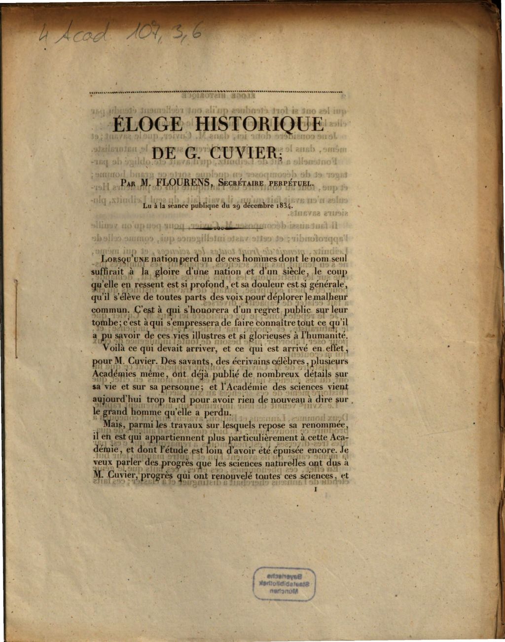 Cover of Éloge historique de G. Cuvier