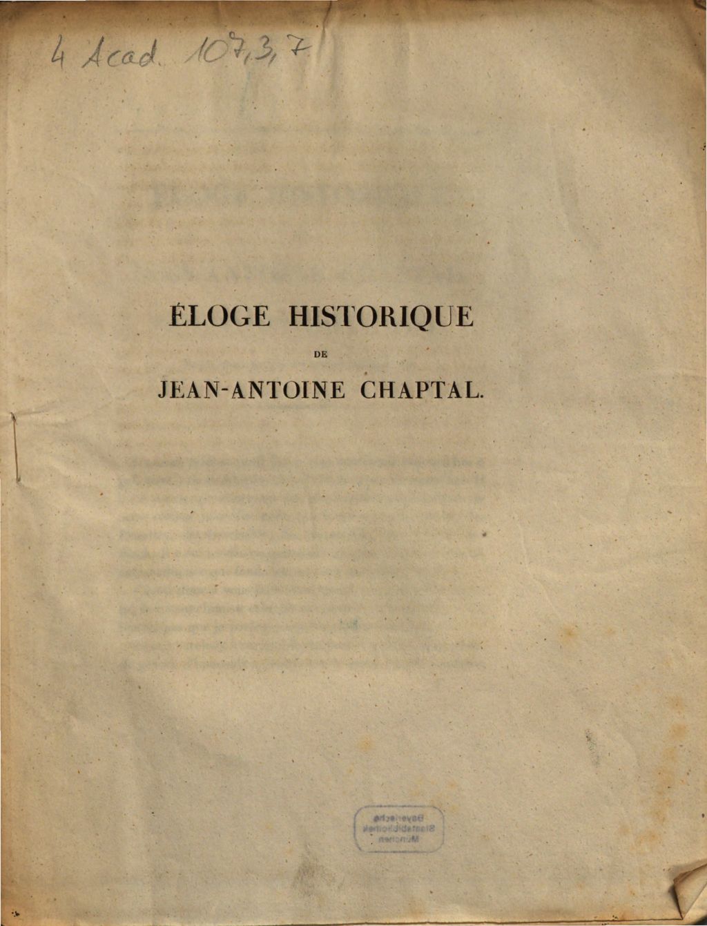 Cover of Éloge historique de Jean-Antoine Chaptal