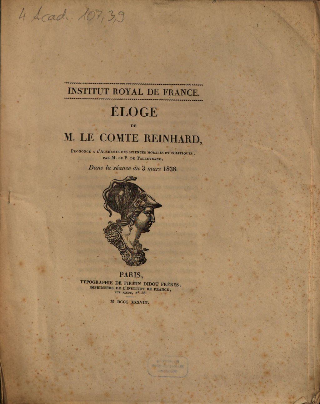 Cover of Éloge historique de M. le Comte Reinhard