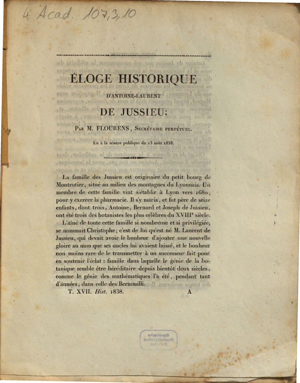 Cover of Éloge historique d'Antoine-Laurent de Jussieu