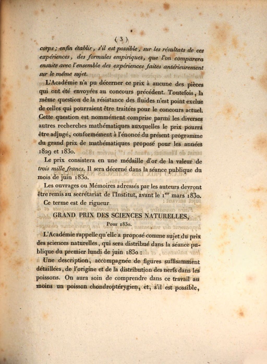 Cover of Programme des prix proposés par l'Académie Royale des Sciences pour les années 1830 et 1831