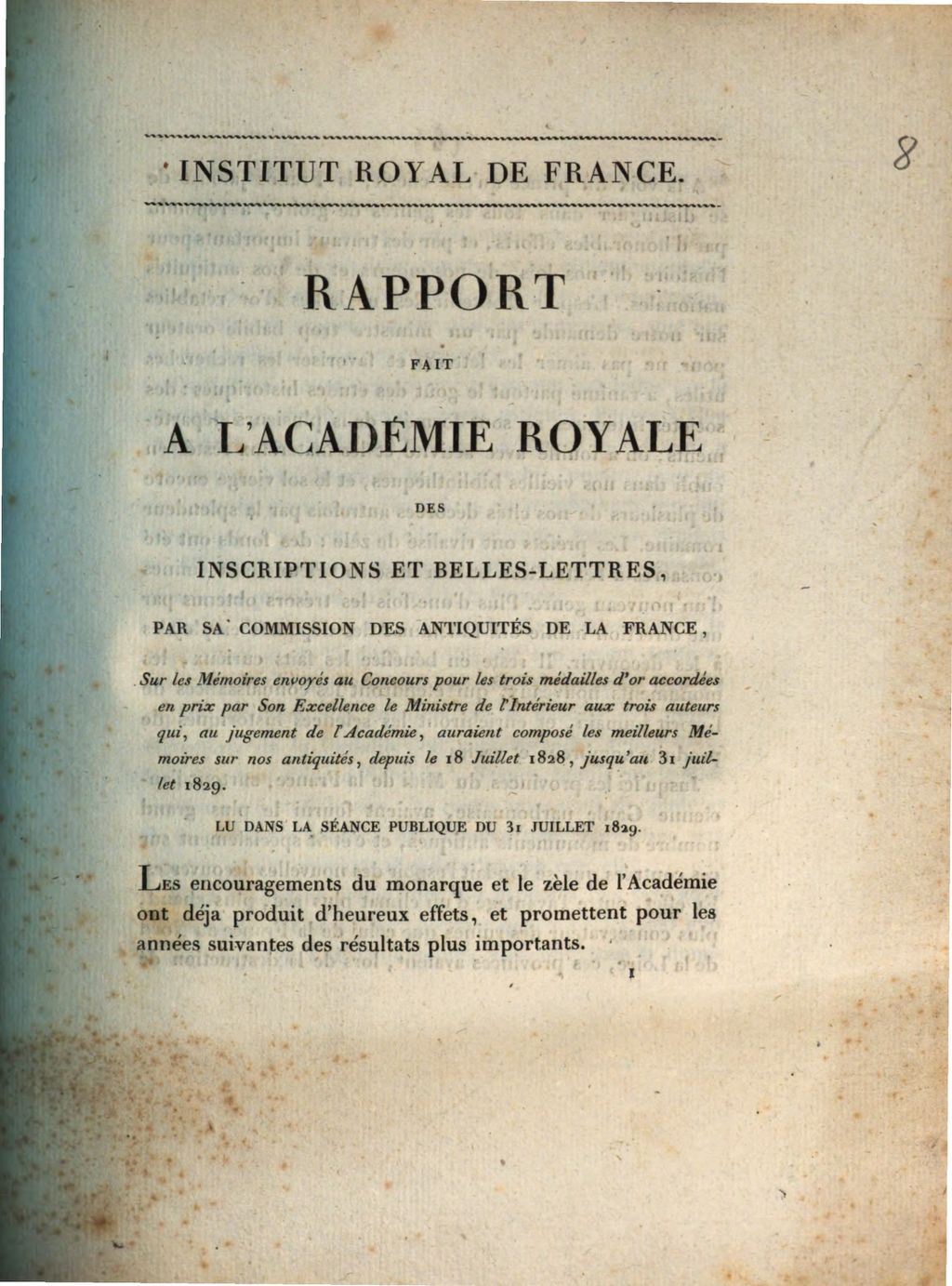 Cover of Rapport fait à l'Académie royale des inscriptions et belles-lettres par sa Commission des antiquités de la France sur les Mémoires envoyés au concours pour les trois médailles d'or accordées en prix
