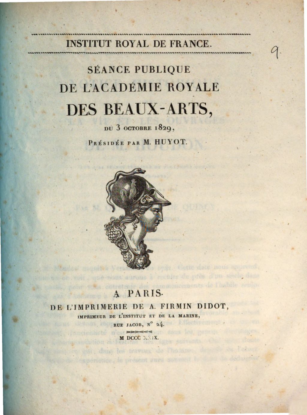 Cover of Séance publique de l'Academie Royale des Beaux-Arts, du 3 octobre 1829