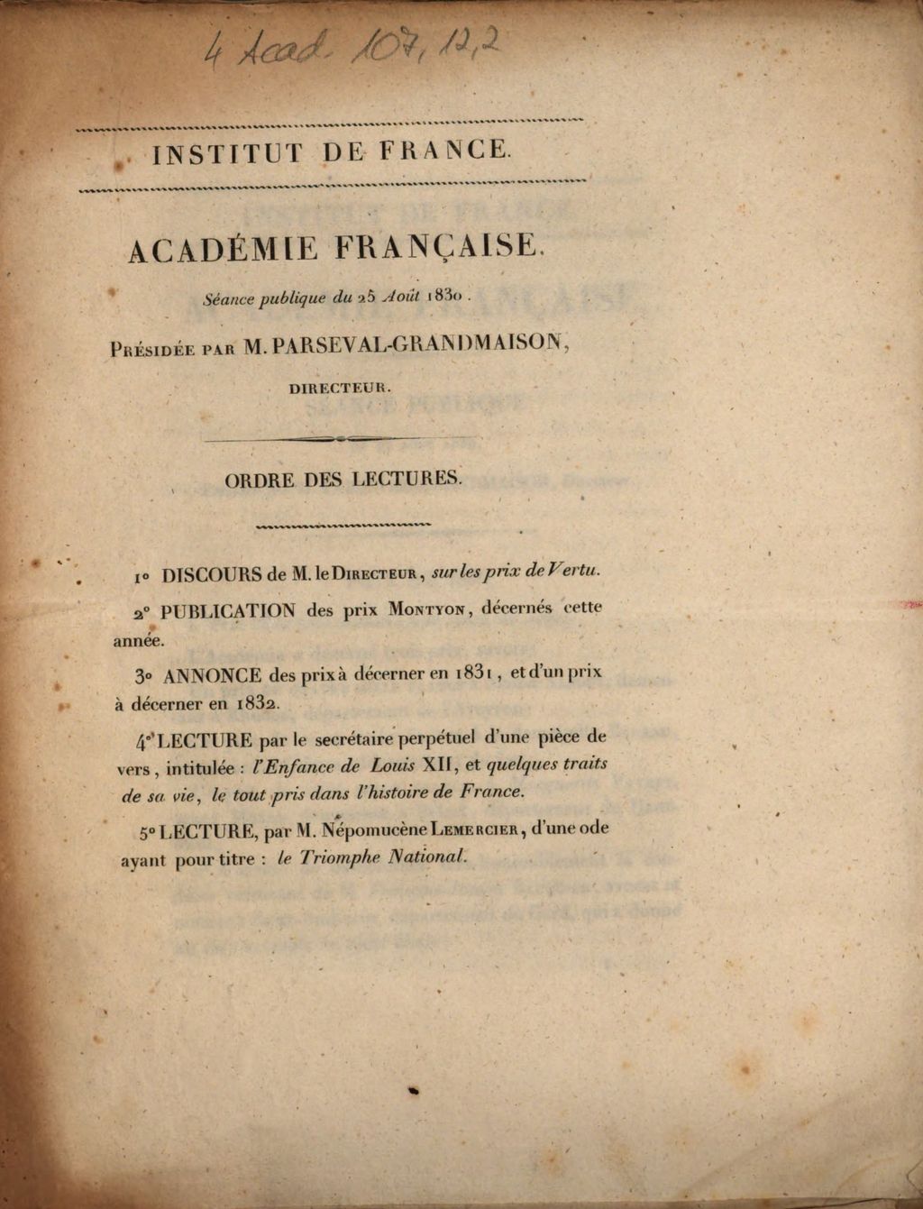 Cover of Académie Française. Séance publique du 25 août 1830