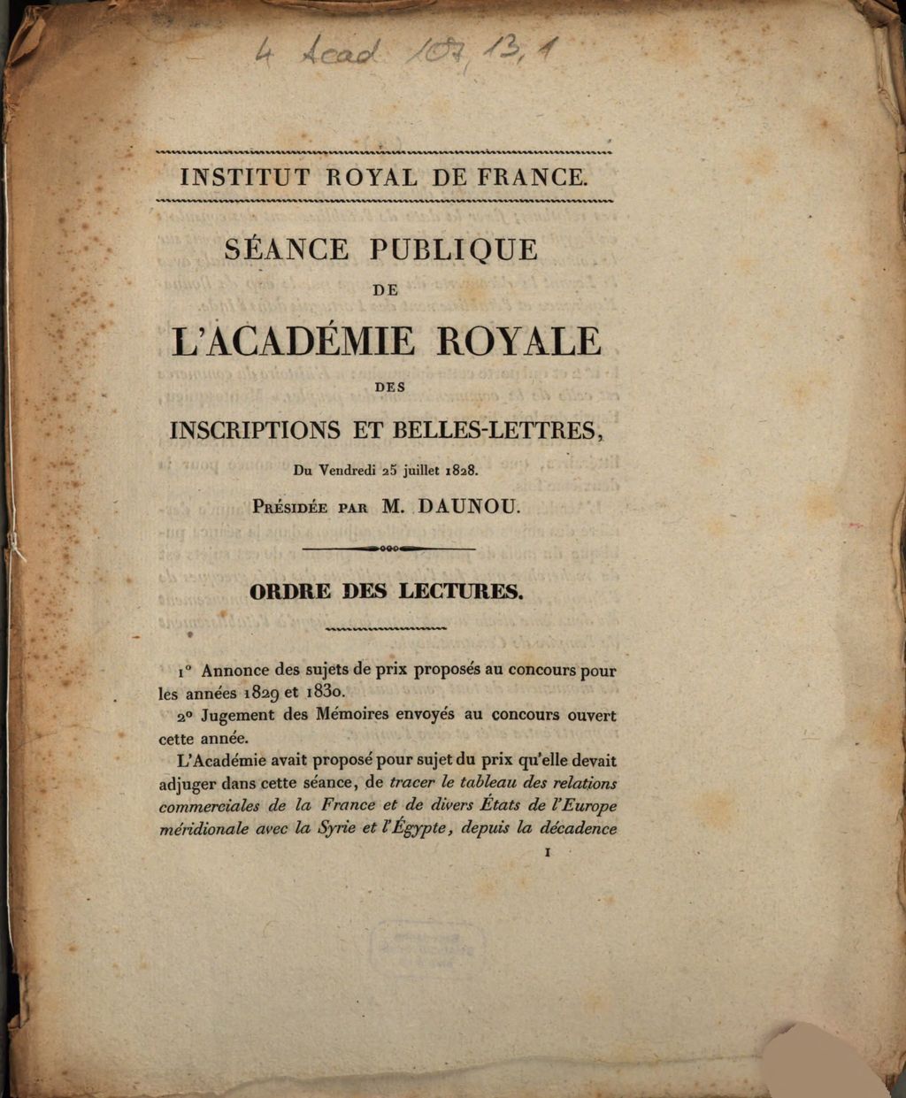 Cover of Séance publique de l'Académie Royale des Inscriptions et Belles-Lettres, du vendredi 25 juillet 1828