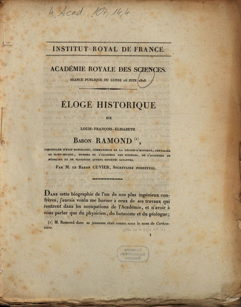 Cover of Académie Royale des Sciences. Séance publique du lundi 16 juin 1828