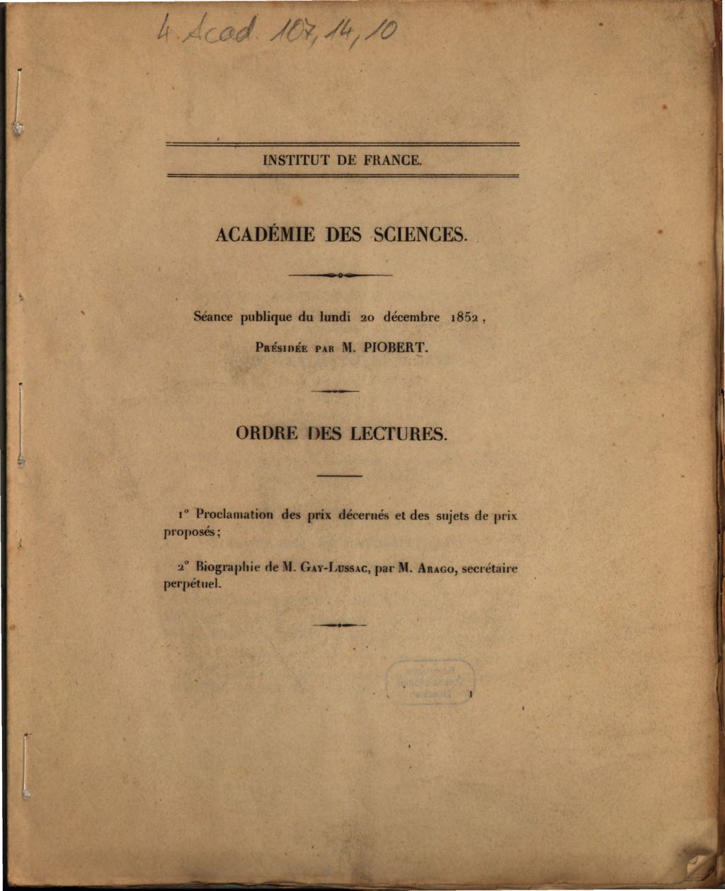 Cover of Académie des Sciences. Séance publique du lundi 20 décembre 1852
