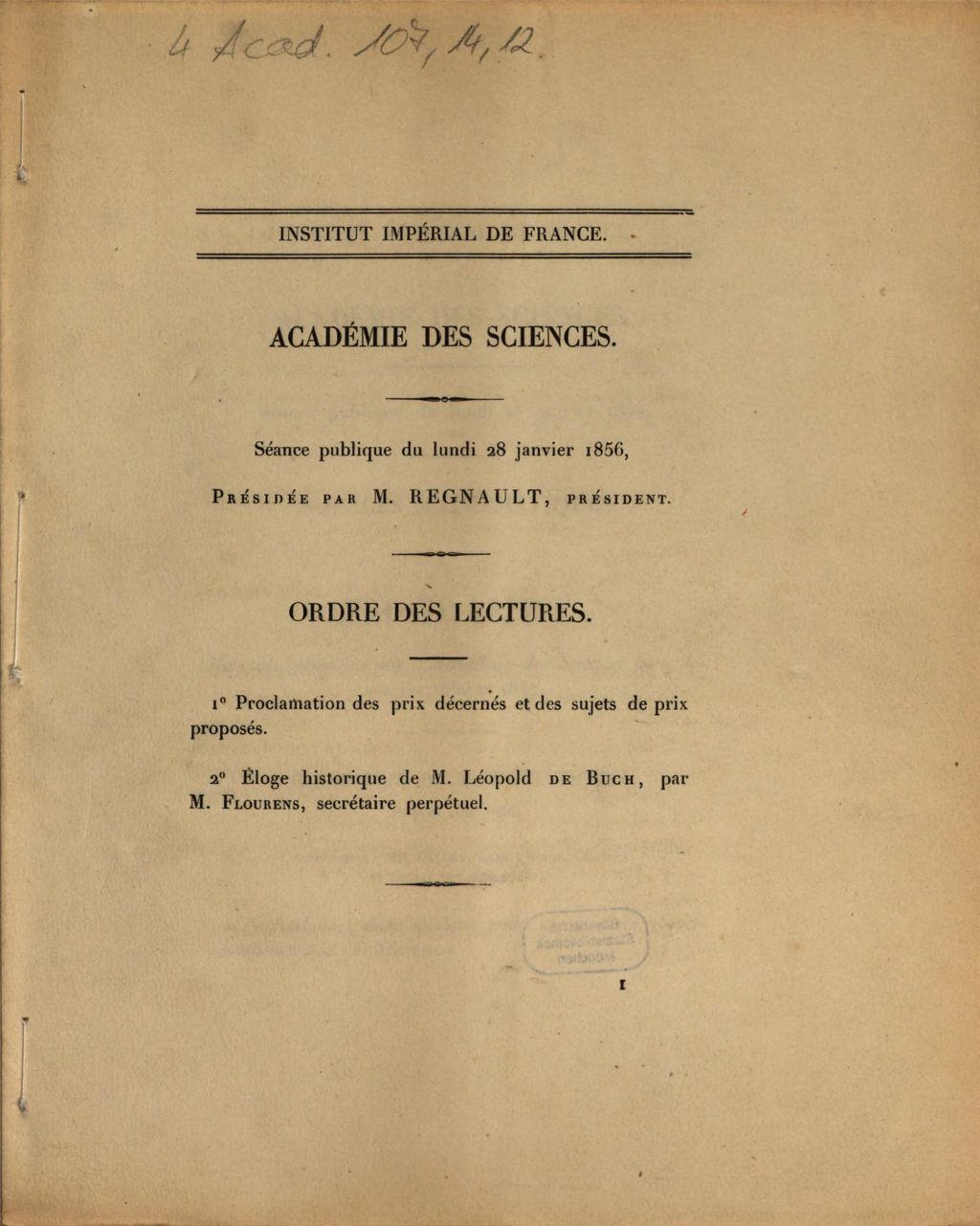 Cover of Académie des Sciences. Séance publique du lundi 28 janvier 1856