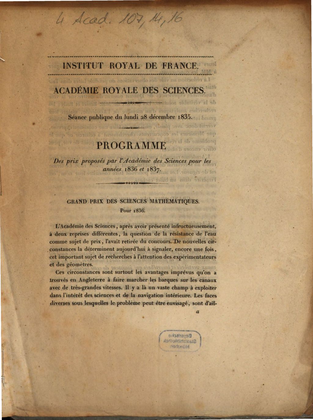 Cover of Académie Royale des Sciences. Séance publique du lundi 28 décembre 1835