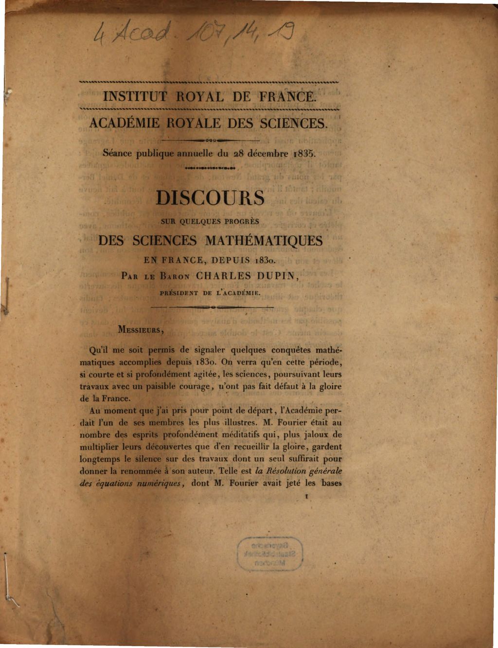 Cover of Académie Royale des Sciences. Séance publique annuelle du 28 décembre 1835