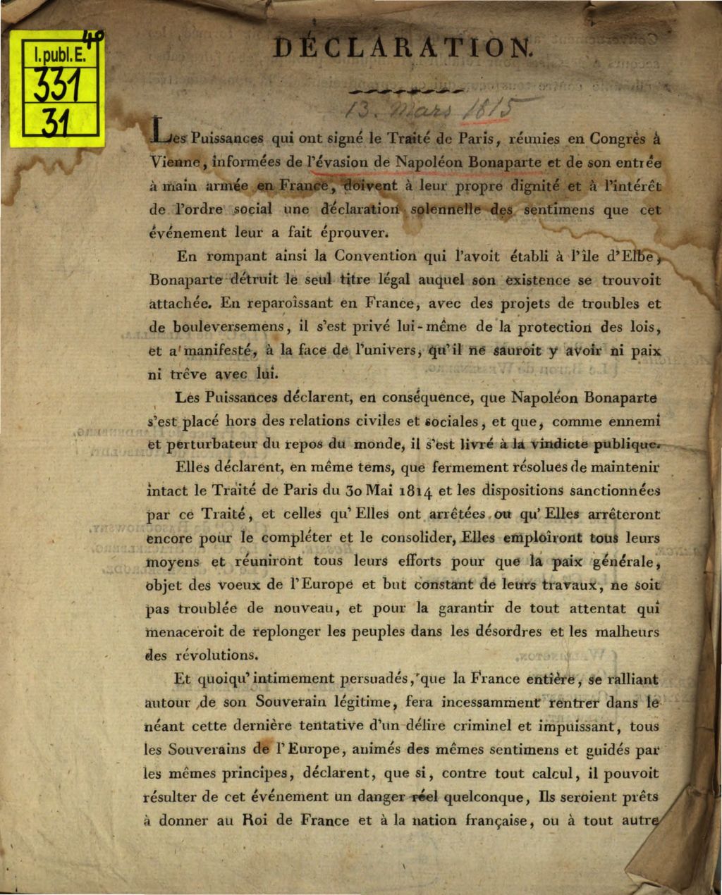 Cover of Déclaration