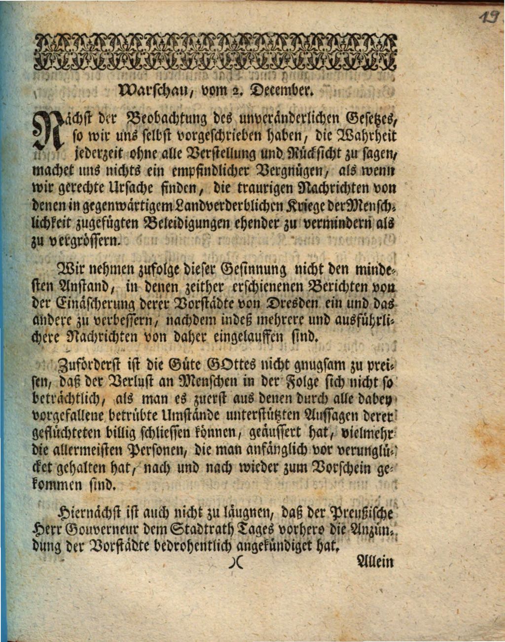 Cover of Nächst der Beobachtung des unveränderlichen Gesetzes, so wir uns selbst vorgeschrieben haben, die Wahrheit jederzeit ohne alle Verstellung und Rücksicht zu sagen , machet uns nichts ein empfindlicher Vergnügen, als ... die traurigen Nachrichten ... ehender ... zu vermindern als zu vergrössern