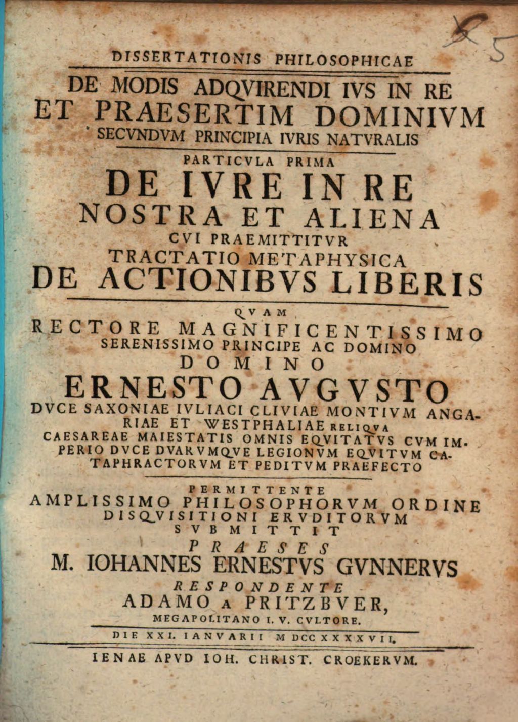 Cover of Dissertationis Philosophicae De Modis Adqvirendi Ivs In Re Et Praesertim Dominivm Secvndvm Principia Ivris Natvralis Particvla Prima De Ivre In Re Nostra Et Aliena