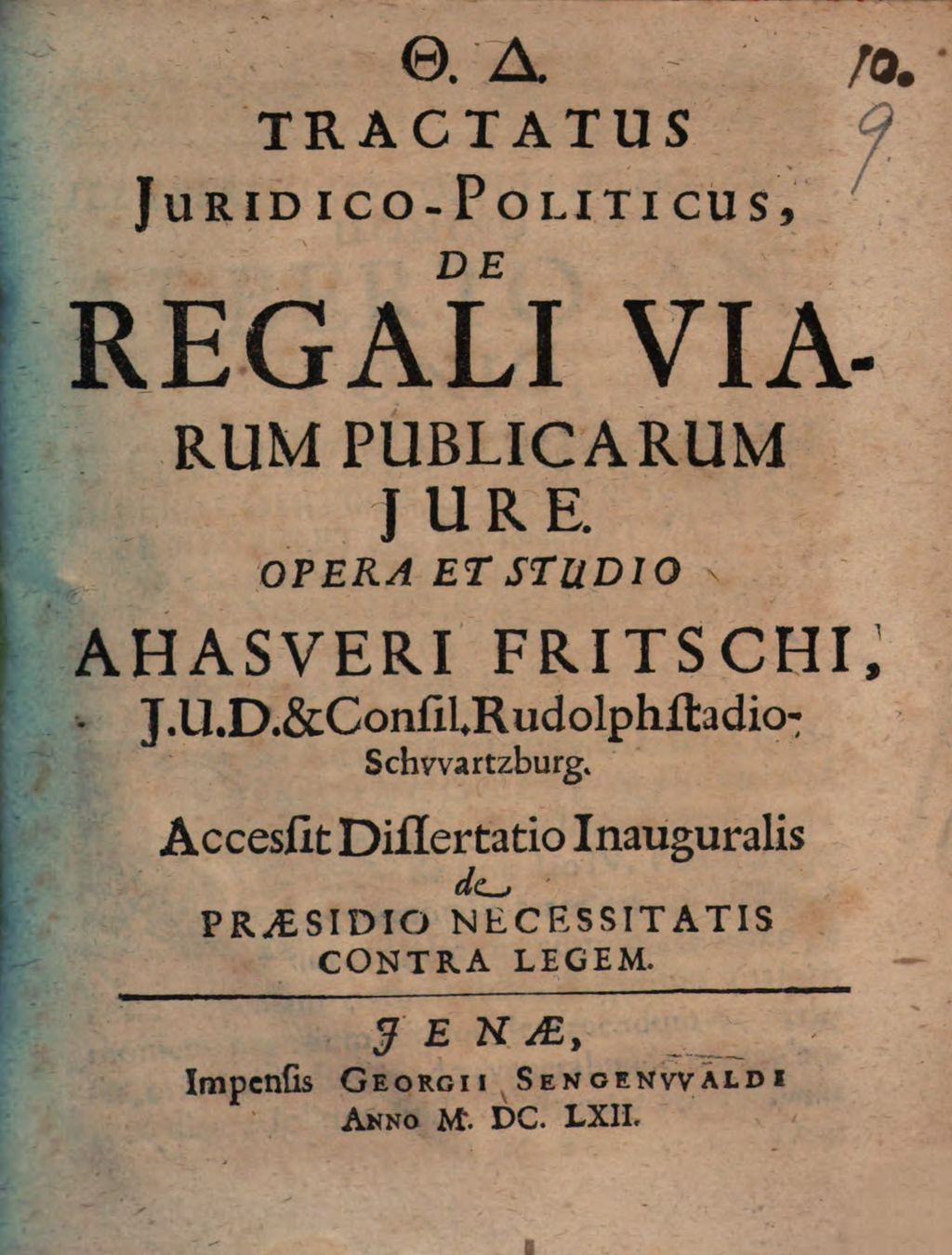 Cover of Tractatus Juridico-Politicus, De Regali Viarum Publicarum Jure