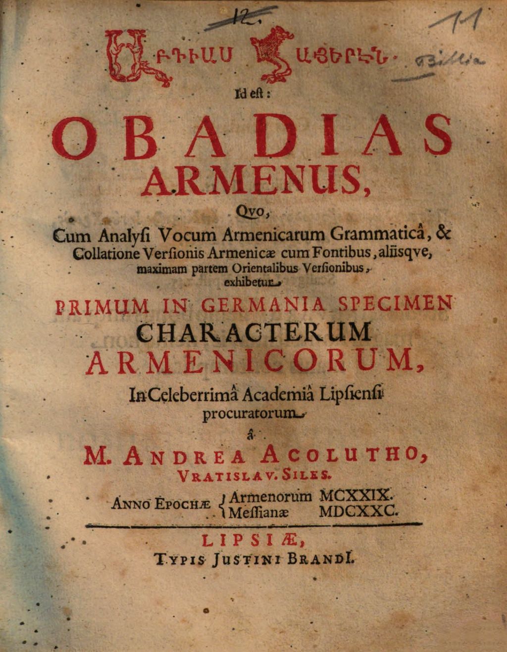 Cover of Abdias hayerên, id est Obadias Armenus