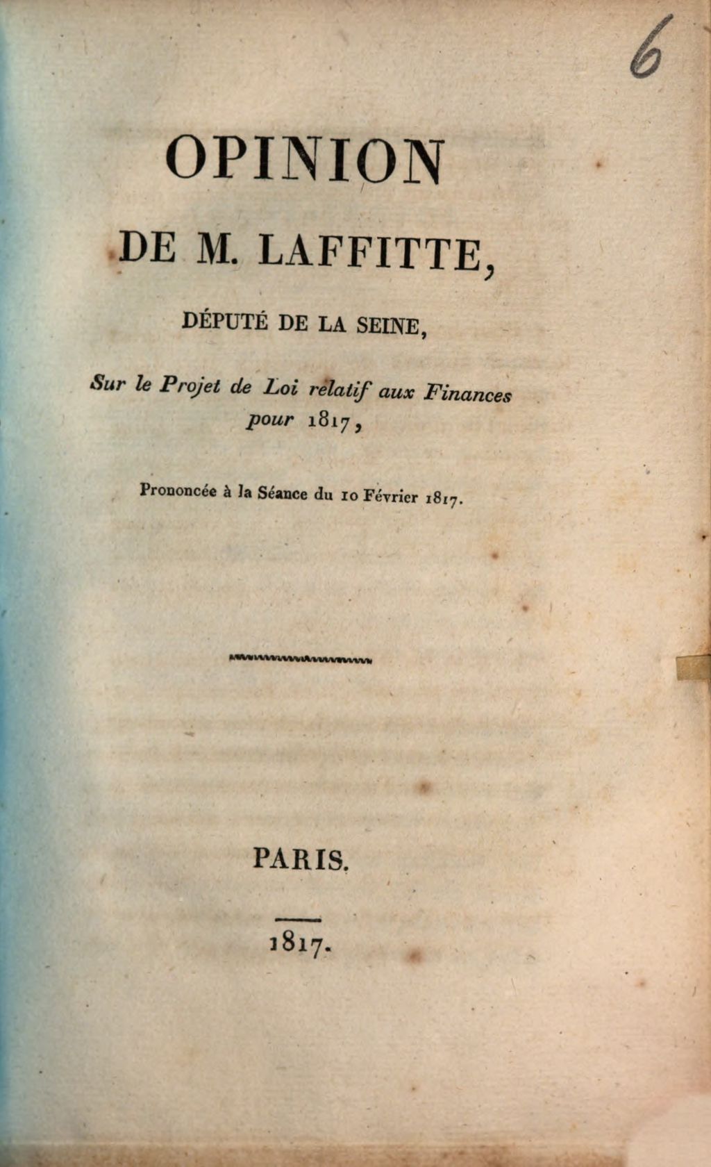 Cover of Opinion de M. Lafitte, député de la Seine, sur le projet de loi relatif aux finances pour 1817