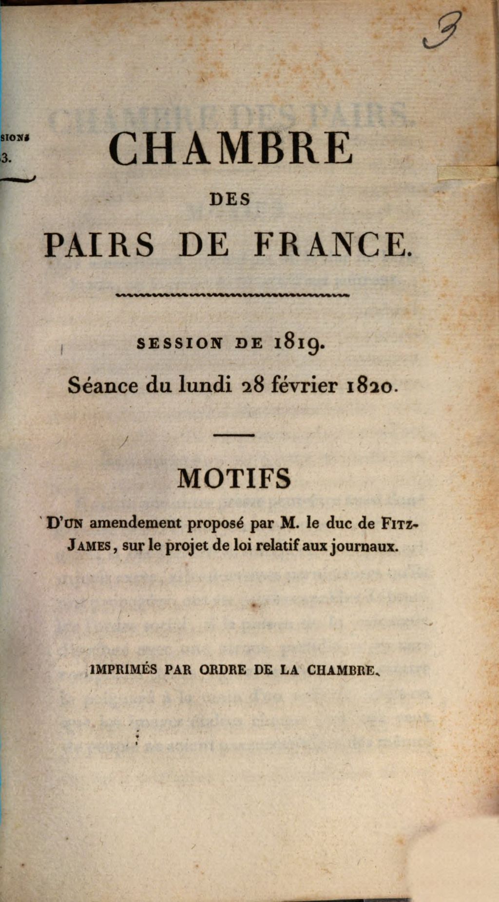 Cover of Motifs d'un amendement proposé par M. le Duc de Fitz-James sur le projet de loi relatif aux journaux