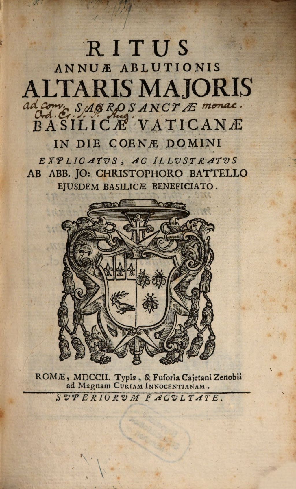 Cover of Ritus annuae ablutionis altaris majoris S. Basilicae vaticanae in die coenae domini