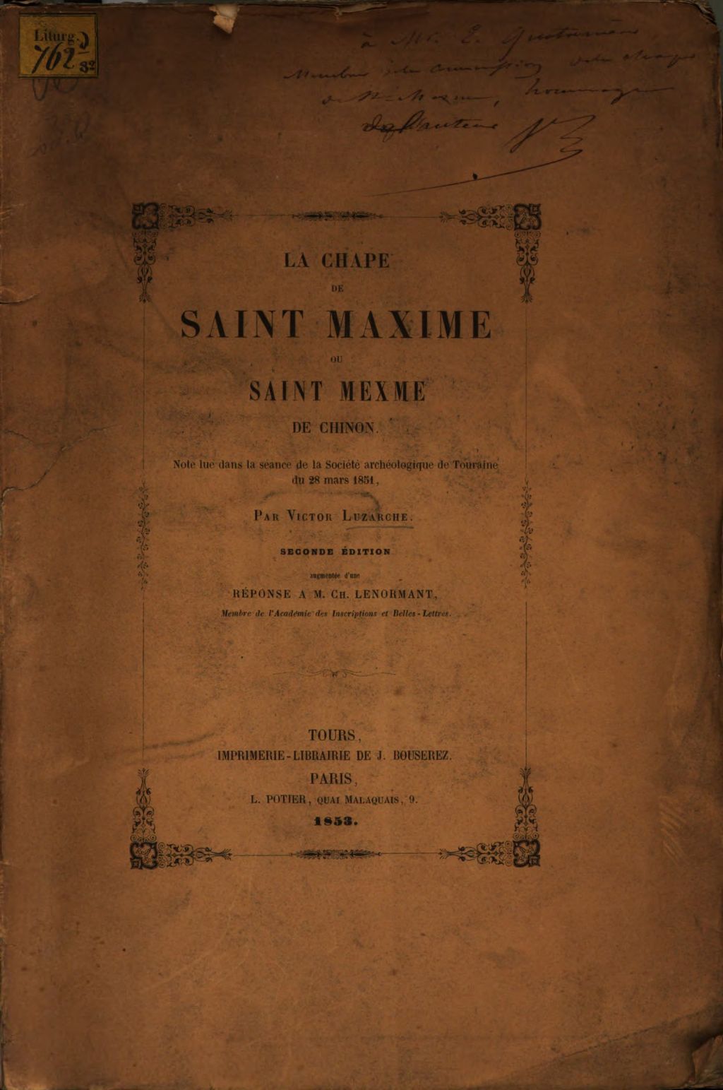 Cover of La chape de Saint Maxime où Saint Mexme de Chinon