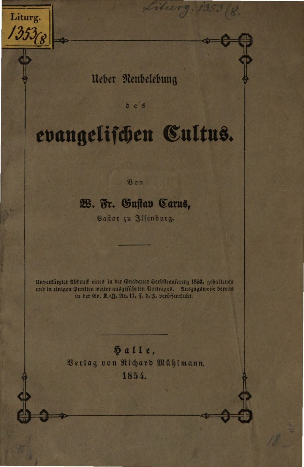 Cover of Ueber Neubelebung des evangelischen Cultus