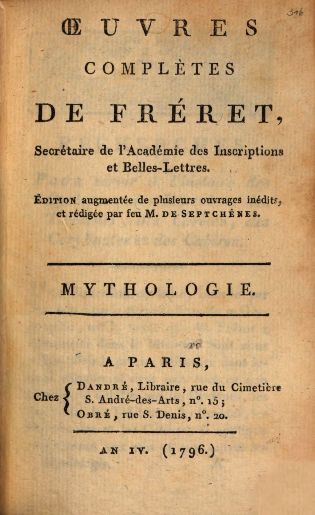 Cover of Oeuvres Complètes De Fr'eret, Secrétaire de l'Académie des Inscriptions et Belles-Lettres. 18, Mythologie