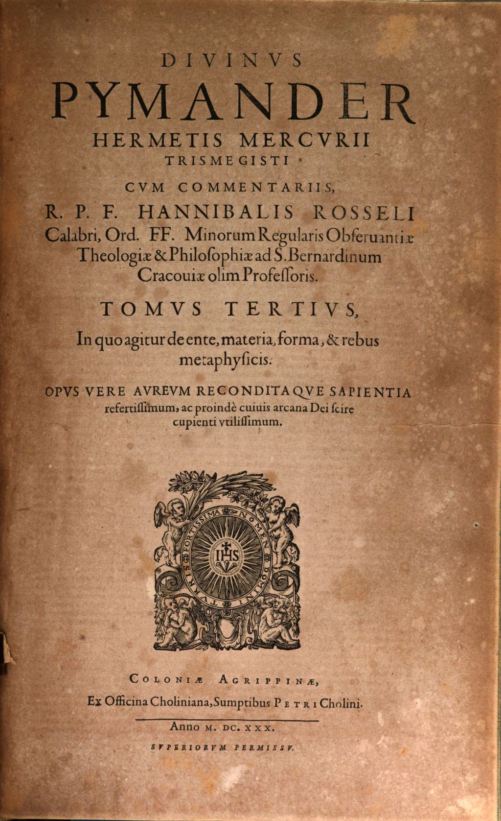 Cover of Divinvs Pymander Hermetis Mercvrii Trismegisti