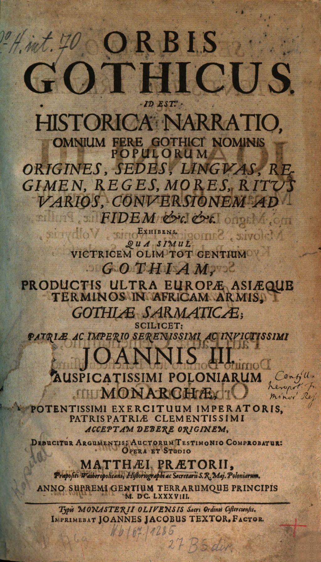 Cover of Orbis Gothicus. Id Est. Historica Narratio, Omnium Fere Gothici Nominis Populorum Origines, Sedes, Lingvas, Regimen, Reges, Mores, Ritus Varios, Conversionem Ad Fidem &c. &c. Exhibens .... 1