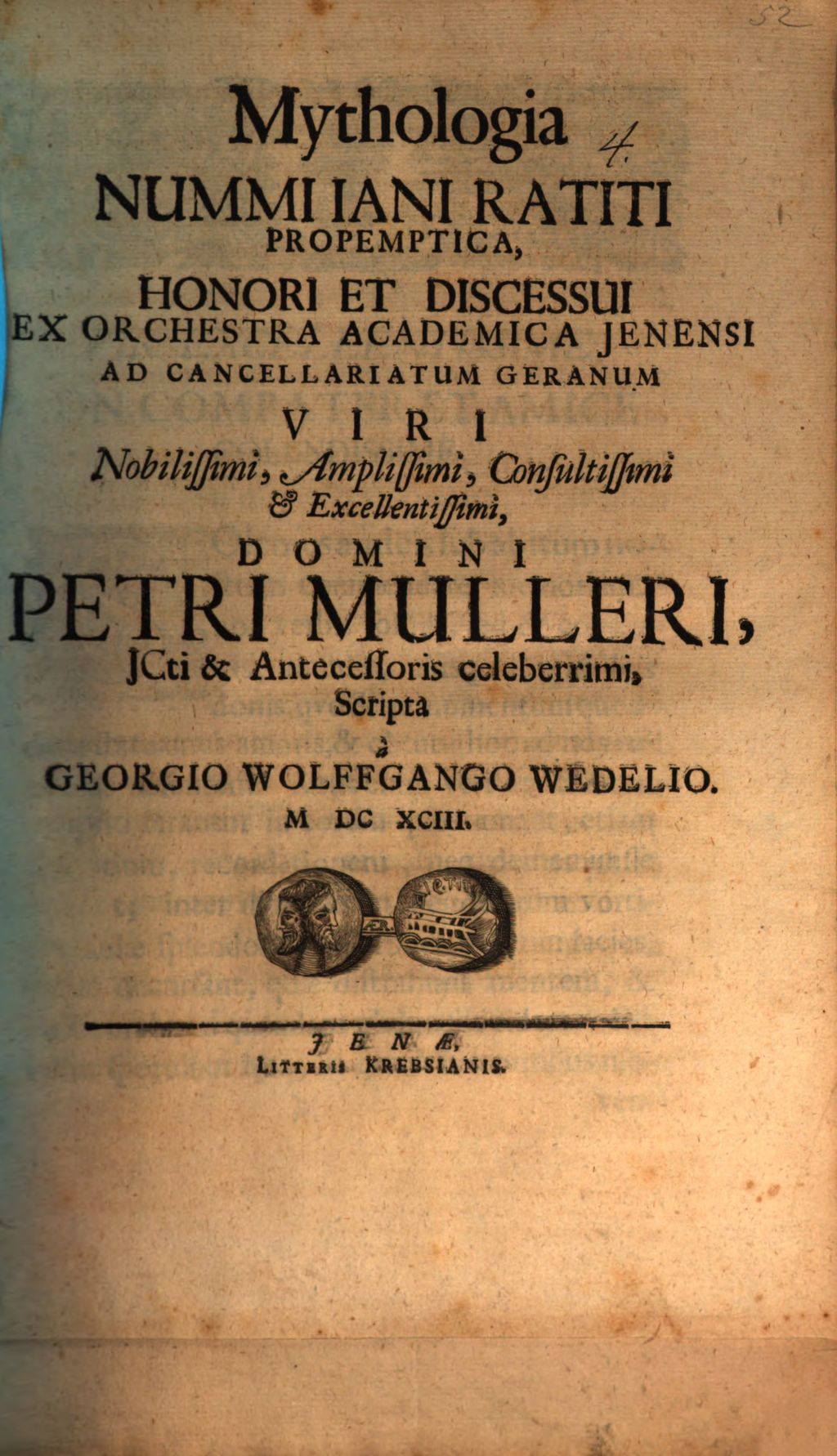 Cover of Mythologia Nummi Iani Ratiti Propemptica