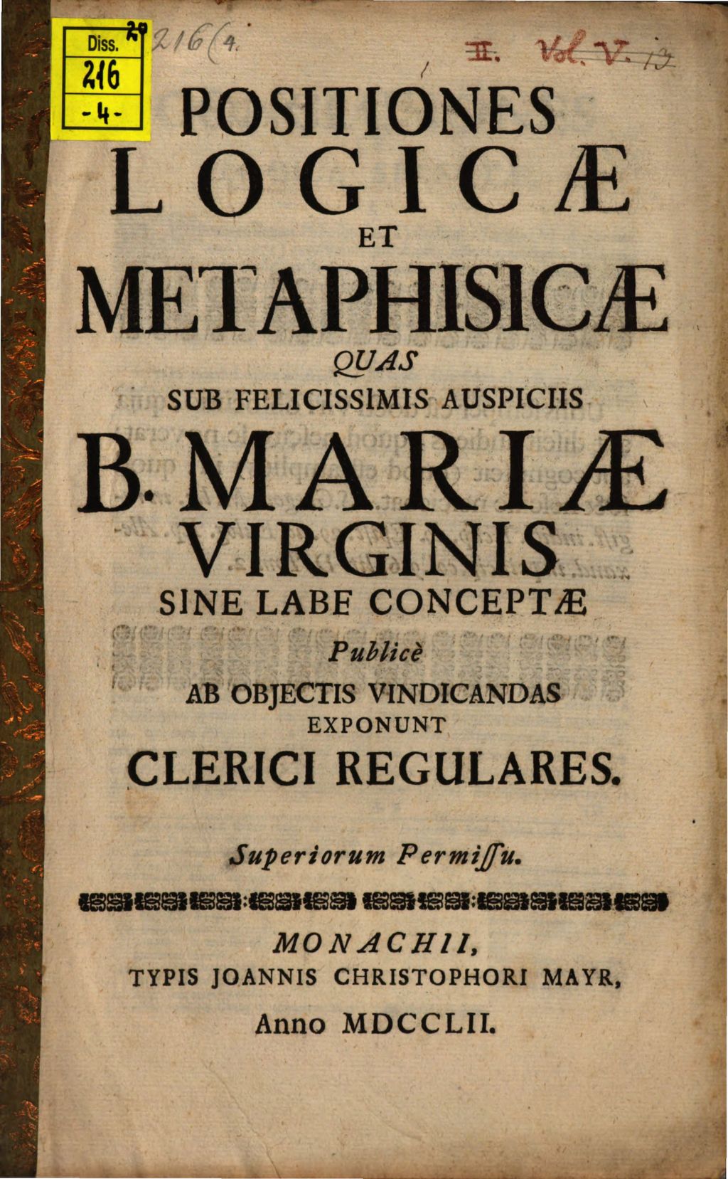 Cover of Positiones logicae et metaphysica