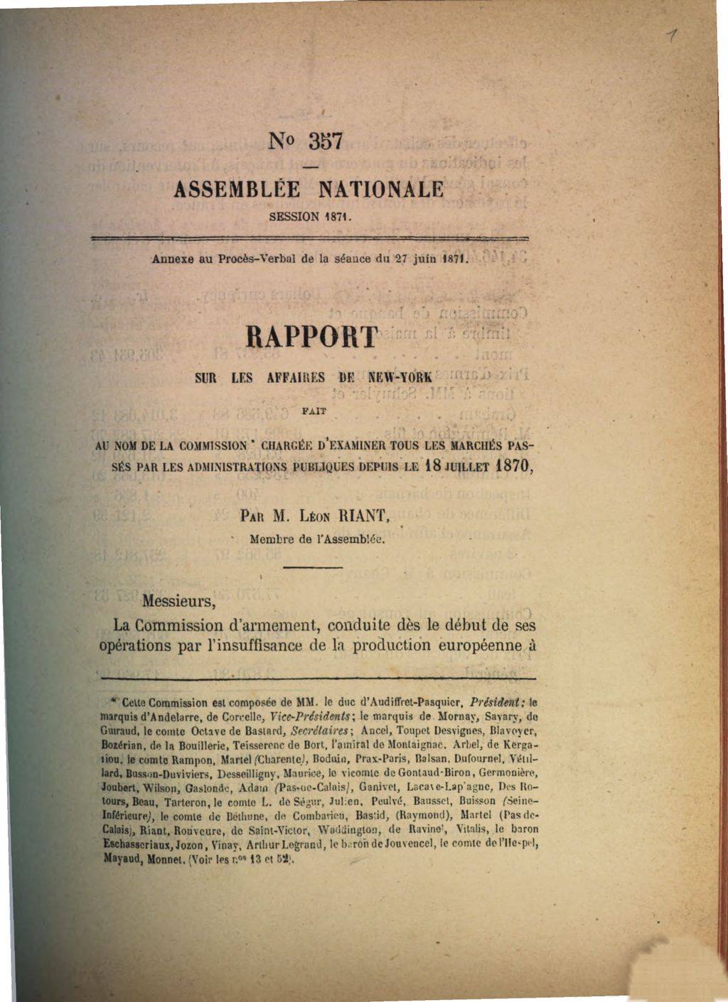 Cover of Rapport sur les affaires de New-York fait au nom de la commission chargée d'examiner tous les marchés passés par les administrations publiques depuis le 18 juillet 1870